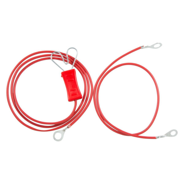 Priključni kabel za trak ali žico do 12mm in električnega pastirja. Poleg tudi kabel za ozemljitev.