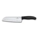 Kuharski Santoku nož Victorinox Swiss Classic, žlebasto rezilo, črn