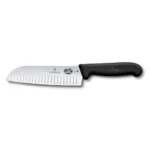 Kuharski Santoku nož Victorinox Fibrox, žlebasto rezilo, črn